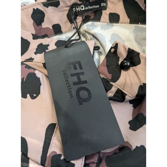 HFQ Collection Blouse Size 2XL Leopard Brown Button Down Long Sleeve NWT - Picture 7 of 9